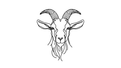 a realistic goat head depicted in a continuous line drawing style