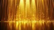 Opulent golden yellow curtain cascading as a lavish stage background, reflecting the glow of warm stage lights,