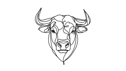 Wall Mural - continuous line drawing of a realistic Emperor Bull head in frontal view