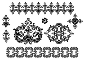 Wall Mural - Decorative set of monochrome ornament silhouette shapes vector