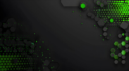 Wall Mural - a black and green background with a lot of dots and hexagons. generative ai