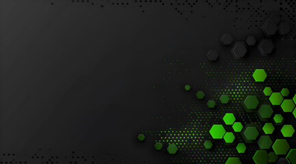 Wall Mural - 
A black and green background with a lot of dots and hexagons. Generative AI