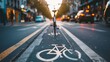 © Otseira - bike lane and bike symbol on street. copy space. world bicycle day background concept