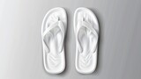 Fototapeta  - realistic 3D vector. On a clear and white background, white slippers. Top view. Salon, spa and brand banner template.