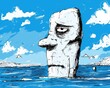 An iceberg in the ocean with a grumpy old man face.