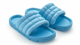 Fototapeta  - An isolated pair of toddler pillow slide sandals against a white background. For both boys and girls, foam slippers
