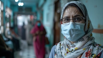 Community Health Centers: depicting community health centers providing care and support to individuals affected by the PM 2.5 dust crisis, highlighting the importance of accessible healthcare