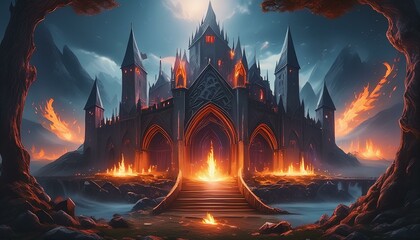Wall Mural - A Gothic place with flames