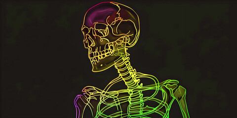 Abstract art neon skeleton of a person , ai generated.