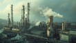 © G.Go - A city with a large industrial area with smoke and a sunset in the background