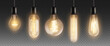 Electric retro light bulbs mockups. Template isolated on transparent background. Vector vintage collection.