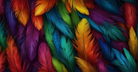  Colorful bird feathers texture background, closeup, wallpaper