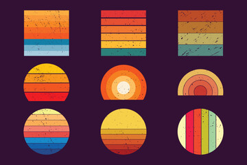 Wall Mural - Retro Vintage Striped Circle and Stripe Pattern. Vector illustration. Retro Sunset grunge Art Bundle