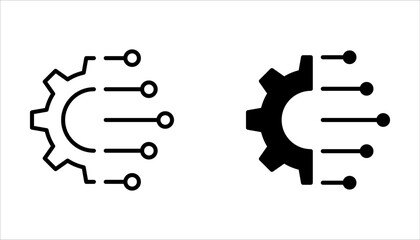 Digital technology gear concept icon set on white background.