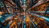 Fototapeta  - Intricate labyrinth of industrial piping and steel structure