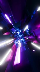 Wall Mural - abstract sci-fi tunnel flying through animation background, 4k vj seamless loop, vertical