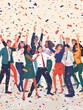 © Johannes - Happy diverse employees team celebrating success business achievement among confetti.