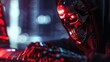 © anis rohayati - Cyborg Metal skull hacker robot with scary red eyes AI generated image