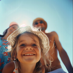 Wall Mural - A family, have fun on holiday at the beach, their laughter and happiness captured in heartwarming, Happy family having fun at the beach, sunset