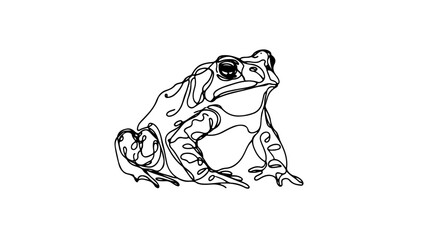 A continuous line drawing of a realistic toad