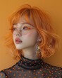 portrait of a woman with orange hair casual stylish dress pop art modern photo shoot stylish vivid vibrant color of woman portrait summertime colour theme