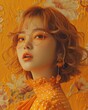 portrait of a woman with orange hair casual stylish dress pop art modern photo shoot stylish vivid vibrant color of woman portrait summertime colour theme