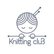 Knitting club logo. Vector icon of knitting woman in minimalistic style.