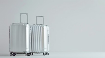 Poster - Two modern silver hard-shell suitcases with telescopic handles, standing side by side.