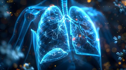 Wall Mural - Detailed Holographic Visualization of Lungs with Advanced Medical Technology HUD