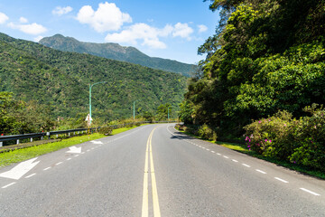 View of Yangjin Highway in Yangmingshan National Park, New Taipei City, Taiwan. There are beautiful natural landscapes along the road.