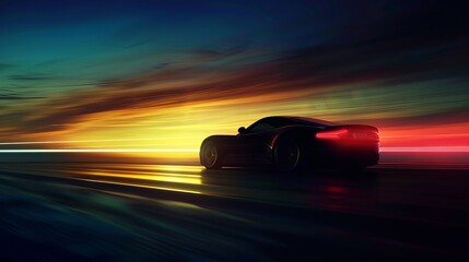 Wall Mural - dynamic light motion backdrop featuring the silhouette of a car.