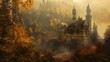 Enchanting Autumn Castle in Mysterious Golden Light