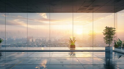 Wall Mural - Commercial office building, glass curtain wall, sunlight, urban skyline