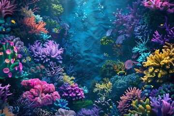Wall Mural - Coral Reef Ideal for marine ecological research companies. Background showcases vibrant corals and diverse marine life, perfect for environmental presentations or educational materials, Generative AI.