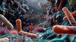 Microscopic Bacterial Battlefield Captivating Scene of Microorganisms Engaged in Fierce Combat