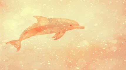 Wall Mural -   A watercolor dolphin swims in the ocean against a pink-yellow background, creating bubbles