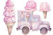 watercolor ice cream and truck clipart