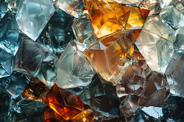 Poster - An abstract art piece featuring a collage of glass shards that mimic the random yet orderly formation of natural crystals,