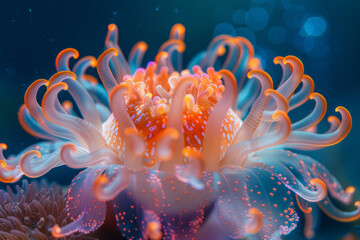 Aufkleber - An imaginative view of a sea anemoneâ€™s tentacles, designed as a collection of vibrant, waving fibers,