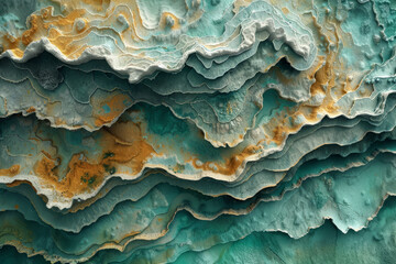 Fototapete - A three-dimensional, abstract map of a marine sanctuary, with habitats marked by different artistic textures,