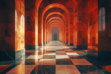 Aufkleber - An infinite fractal hallway, with walls decorated in a self-similar pattern that recedes into the distance,