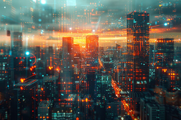 Aufkleber - A virtual cityscape where every building is constructed using fractal architectural principles,
