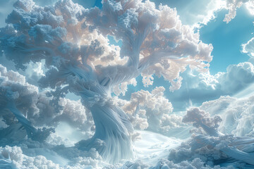 Aufkleber - A surreal landscape formed from the hybridization of different fractal sets, creating unexpected natural forms,