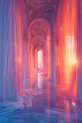 Aufkleber - A room where the walls are made of a breathable material that pulsates and changes color with the room's air quality