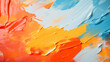 Abstract background of vibrant colors paint brush strokes in turquoise, blue, orange, yellow and white