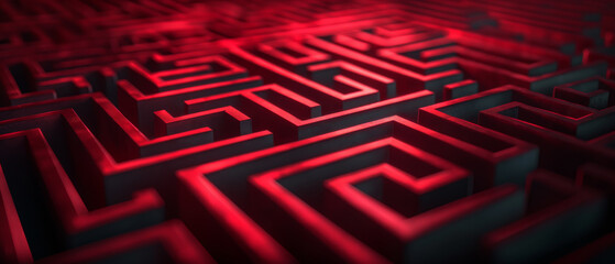 Red pattern with simple labyrinth shapes, abstract background