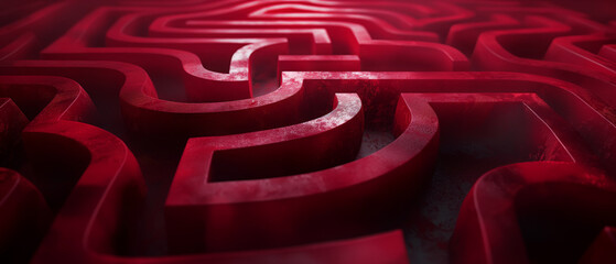 red pattern with simple labyrinth shapes, abstract background