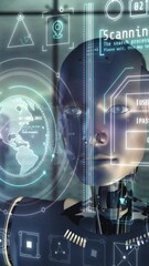 Sticker - artificial intelligence working with holographic infographic data.