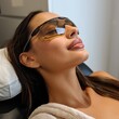 Close up portrait of a young woman patient receiving a laser treatment in a spa salon. ai generated