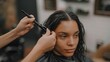 © Anastasiia - African American woman receiving a stylish haircut in a salon and looking stunning. Concept African American, Hair Salon, Stylish Haircut, Beautiful Woman, Stunning Look